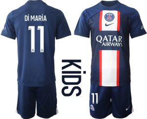 Paris Saint-Germain Hemmatröja Barn 2022-23 Fotbollströja med namn Di MARiA #11 Kortärmad (+ Korta byxor)