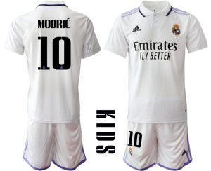 Real Madrid Hemmatröja Barn 2022-23 Kortärmad + Korta byxor med tryck MODRIĆ 10