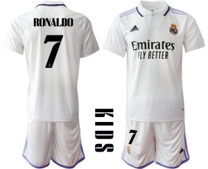 Real Madrid Hemmatröja Barn 2022-23 Kortärmad + Korta byxor med tryck RONALDO 7