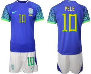 PELE #10 Herr Brasilien Bortatröja Herr VM 2022 Kortärmad Fotbollströja Set