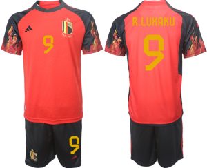 Belgien Hemmatröja Herr VM 2022 Kortärmad Fotbollströja Set med tryck R.LUKAKU 9