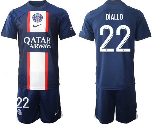 DiALLO #22 Paris Saint-Germain PSG Hemmatröja Herr 2023 Kortärmad + Korta byxor