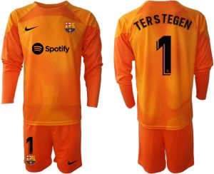 TERSTEGEN #1 FC Barcelona 2023 Målvaktströja Herr orange Långärmad + Korta byxor