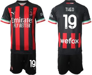 AC Milan Hemmatröja Herr 2023 Kortärmad + Korta byxor med namn THEO 19