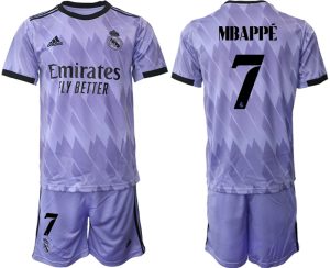 Fotbollströjor Billigt Real Madrid Bortatröja 2023 Herr Kortärmad + Korta byxor MBAPPÉ 7