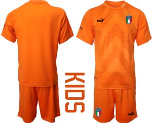 Italien Målvaktströja 2023 Barn orange Fotbollströjor Kortärmad + Korta byxor