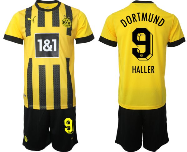 Fotbollsset Herr Borussia Dortmund BVB Hemmatröja 2023 Kortärmad + Korta byxor HALLER 9