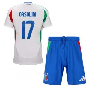 Billiga Italien Fotbollströja set Barn Bortaställ EM 2024 Riccardo Orsolini 17