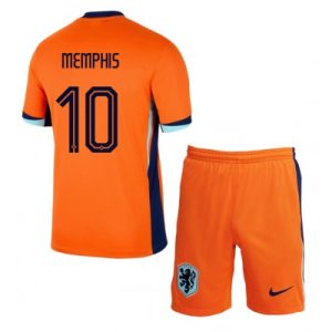 Billiga fotbollströjor barn Nederländerna Landslagströja Hemmaställ EM 2024 orange Memphis Depay 10